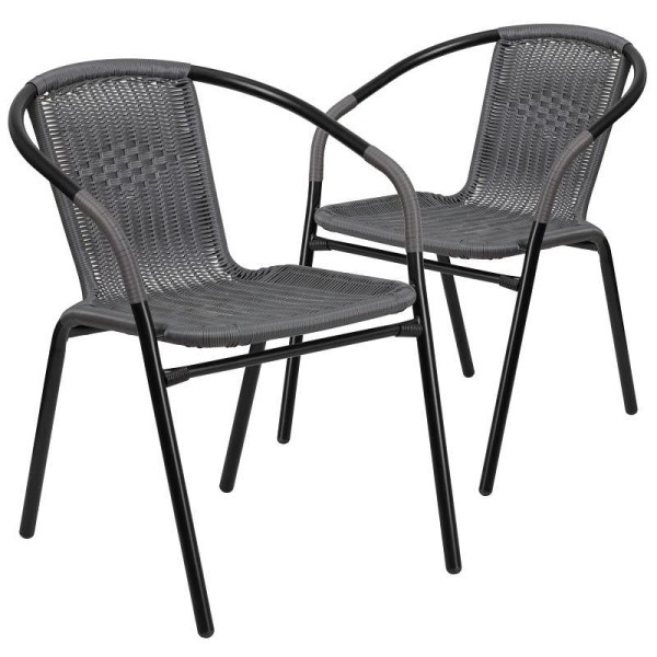 Flash Furniture Lila 2 Pack Gray Rattan Indoor-Outdoor Restaurant Stack Chair, 2-TLH-037-GY-GG