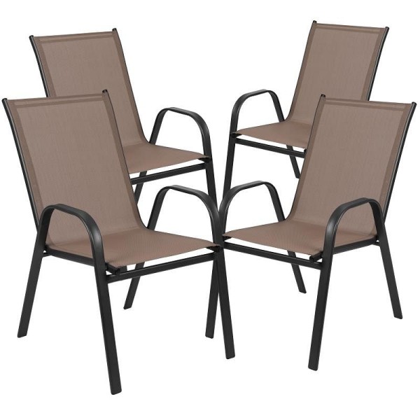 Flash Furniture 4 Pack Brazos Series Brown Outdoor Stack Chair with Flex Comfort Material and Metal Frame, 4-JJ-303C-B-GG
