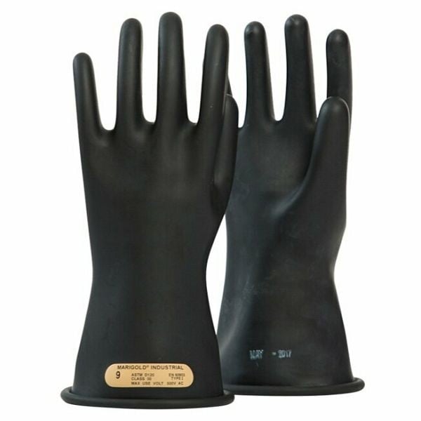 OEL CLASS 00 (500 Volts) Rubber Gloves, Length: 11", Sizes: 8, Color: Black, IRG0011B8