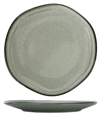 International Tableware Luna Stoneware Ash Plate 12", Ash with Black Trim and Speckles, Quantity: 12 pieces, LU-21-AS