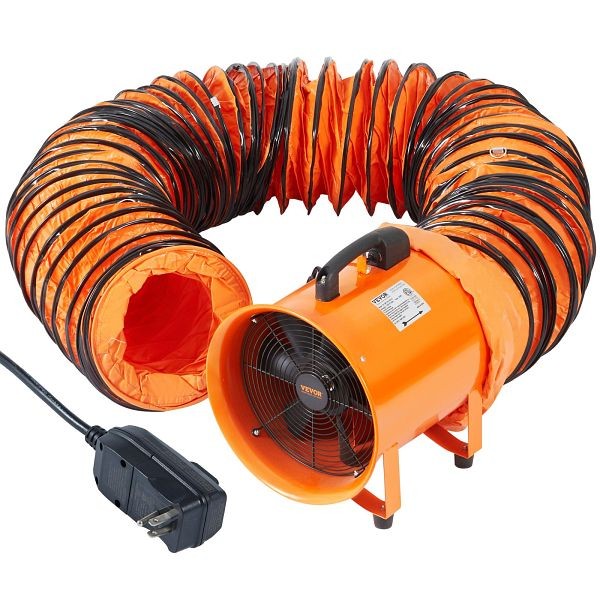 VEVOR 560W Portable Ventilator, 12 inch Heavy Duty Cylinder Fan with 16.4ft Duct Hose, SSGS350W512INS906V1