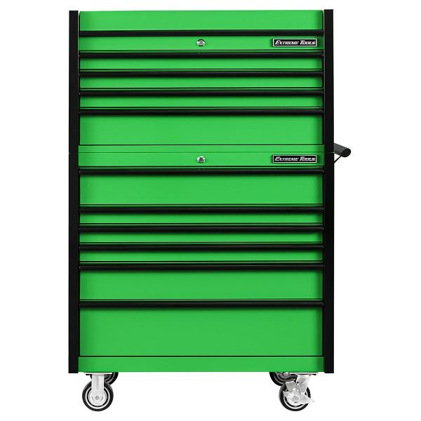 Extreme Tools DX Series 41"W x25"D 4 Drawer Top Chest & 6 Drawer Roller Cabinet Combo - Green with Black Drawer Pulls, DX4110CRGK
