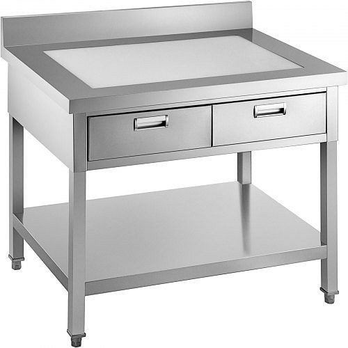 VEVOR Commercial Worktable Workstation 24 x 36" with 2 Drawers, Undershelf and Backsplash, Stainless Steel, CFGZT24X36YCLC001V0