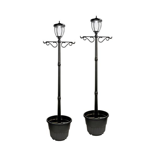 Nature Power Solar Powered Outdoor LED Black Lamp Post with Planter (Set of 2), 23102