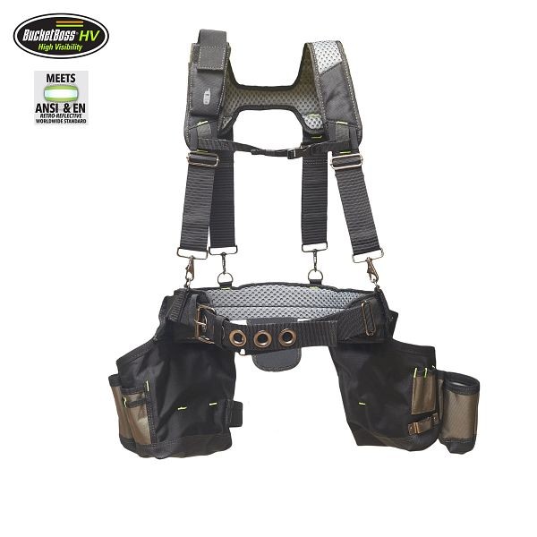 Bucket Boss Pro HV Contractor's Tool Belt with Suspenders in Grey and Black, Quantity: 2 cases, 55205-HV