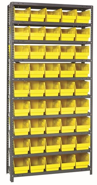 Quantum Storage Systems Shelving Unit, 18x36x75", 400 lb capacity per shelf (13), 45 QSB204 yellow black bins, galvanized steel, 1875-204YL