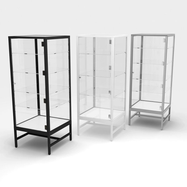 Econoco Glass Showcase Tower with 4 Adjustable Glass Shelves, Gloss White, DDKIT4W