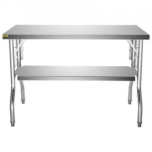 VEVOR Commercial Worktable Workstation 48x30" Folding Commercial Prep Table, Double-Shelf Stainless Steel Folding Table, CFGZT30X48YC00001V0