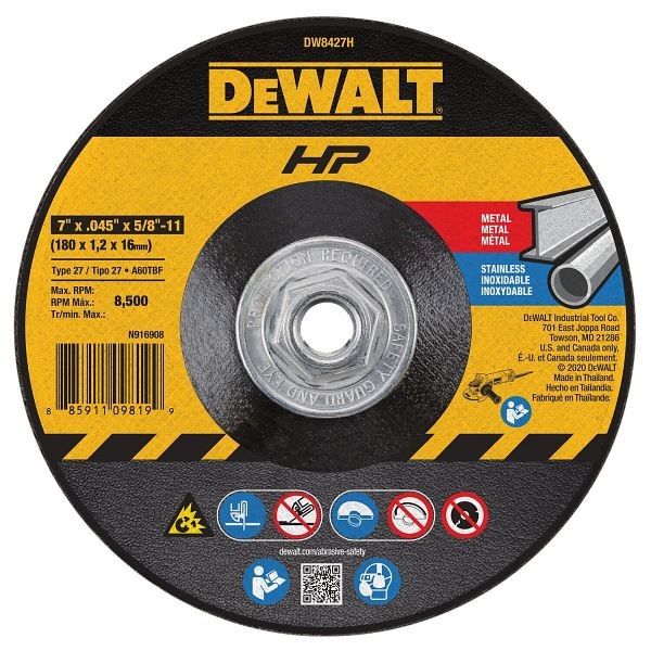 DeWalt 7" x .045" x 5/8"-11 High Performance T27 Cutting Wheel, DW8427H