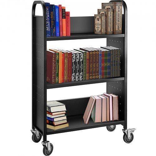 VEVOR Book Cart Library Cart 200lb with Single Sided L-Shaped Sloped Shelves in Black, TSGTCSCLXDMHS0001V0