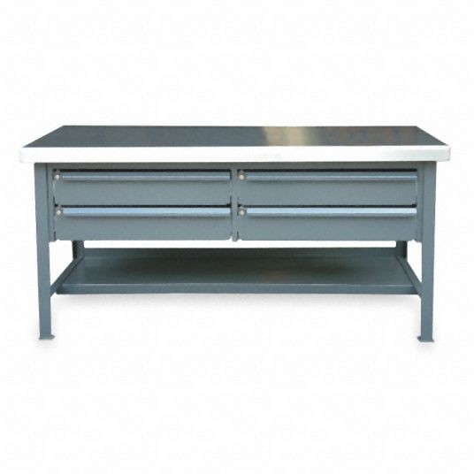 Strong Hold Workbench, Stainless Steel, 30 in Depth, 34 in Height, 48 in Width, 5,500 lb Load Capacity, T4830-4DB-KL-SSTOP