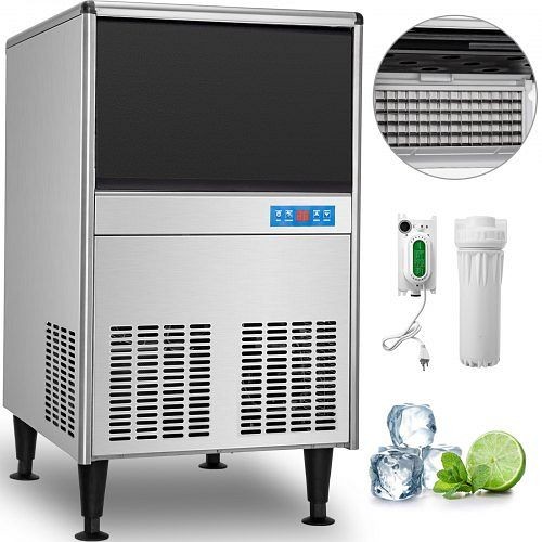 VEVOR 110V Commercial Ice Maker 170LBS/24H with 66Lbs Bin, ETL Approved, Heavy Duty Stainless Steel, Auto Clean, Clear Cube, FBZBJXB125A000001V1