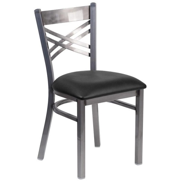 Flash Furniture HERCULES Series Clear Coated ''X'' Back Metal Restaurant Chair - Black Vinyl Seat, XU-6FOB-CLR-BLKV-GG