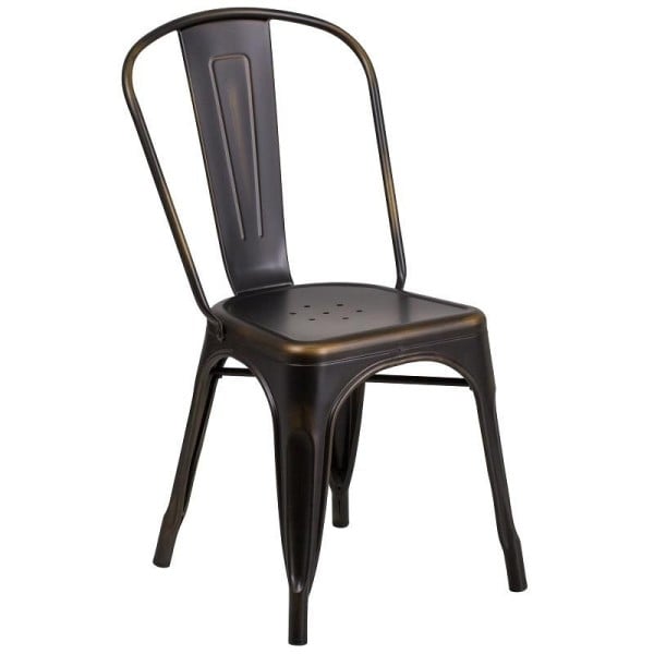Flash Furniture Tenley Commercial Grade Distressed Copper Metal Indoor-Outdoor Stackable Chair, ET-3534-COP-GG