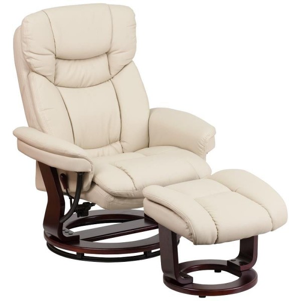 Flash Furniture Allie Recliner Chair with Ottoman Beige LeatherSoft Swivel Recliner Chair with Ottoman Footrest, BT-7821-BGE-GG