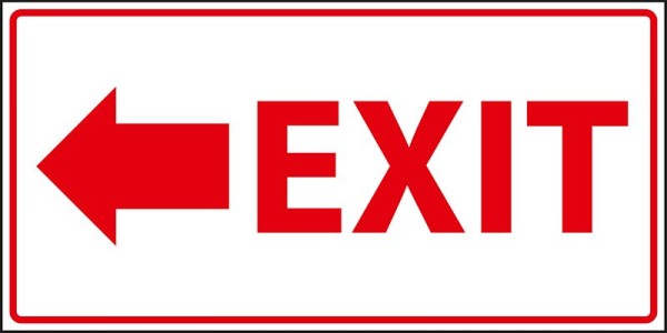 Marahrens Sign EX0067 - Exit with arrow left, white, photoluminescent rigid plastic, Size: 14 x 7 inch, EX0067.014.22