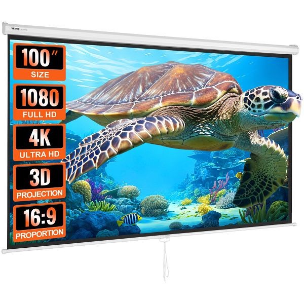 VEVOR Manual Pull Down Projector Screen, 100 inch 16:9 4K 1080 HD Retractable Projector Screen, TYPM20SDSJ106BD6YV0