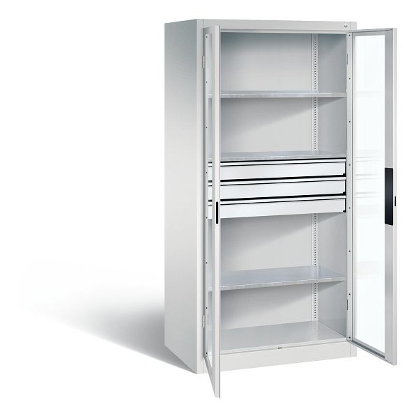CP Furniture Large-capacity tool cabinet, viewing window, telescopic rail guide, Shelves 2 above, 1 below, H 1950 x W 930 x D 600 mm, 8922-5530