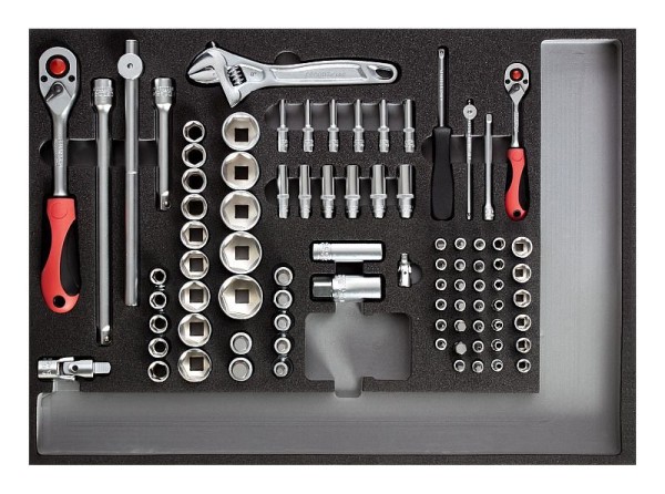 GEDORE red R22350000 Tool set sockets, ratchet, accessories 1/4"-1/2" in 3/3 foam module, 84 pieces, 3301681