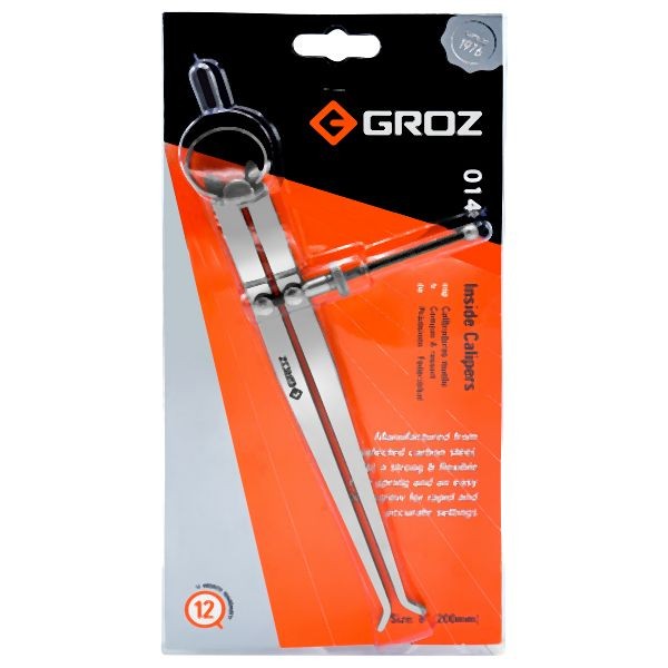 Groz 8" Spring Inside Caliper, Matte Finish, with Solid Nut, 1403