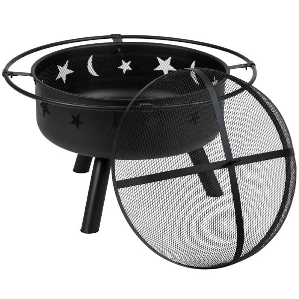 Flash Furniture Chelton 29" Round Wood Burning Firepit with Mesh Spark Screen, YL-32D-GG