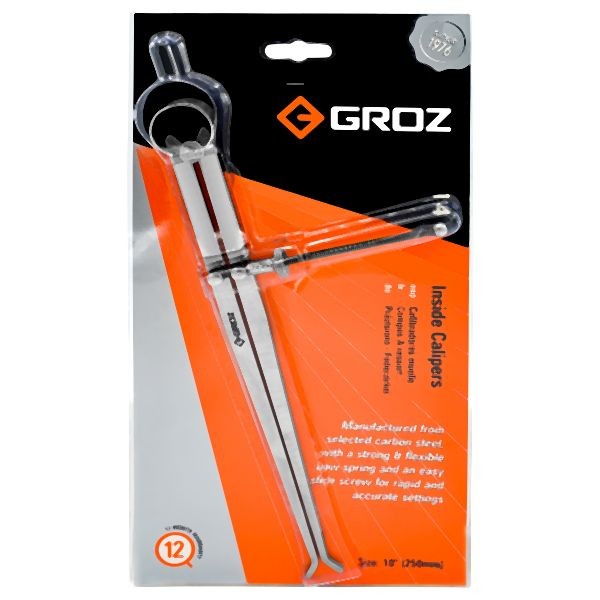 Groz 10" Spring Inside Caliper, Matte Finish, with Solid Nut, 1404