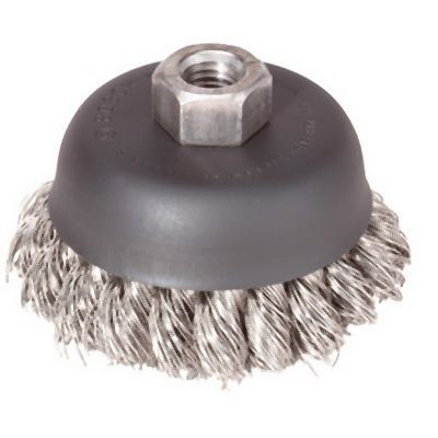 Bosch 3 Inches Wheel Dia. 5/8 In.-11 Arbor Stainless Steel Knotted Wire Single Row Cup Brush, 3608614504