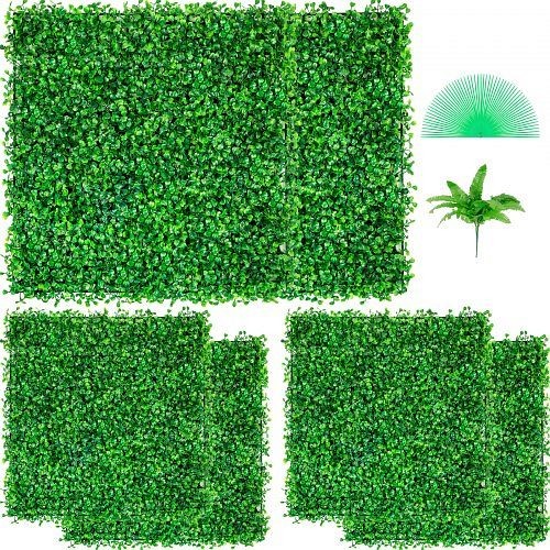 VEVOR 6 Pieces 20x20 Artificial Boxwood Panels,Boxwood Hedge Wall Panels,Artificial Grass Backdrop Wall Green Grass Wall 1.6", MLCZWQ6PC20X20001V0