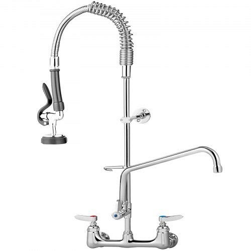VEVOR Commercial Pre-rinse Faucet Wall Mount Kitchen Sink Faucet 8" with Sprayer, 13.8 x 3.0 x 43.3 in, QSYCKJJH84712GYNZV0