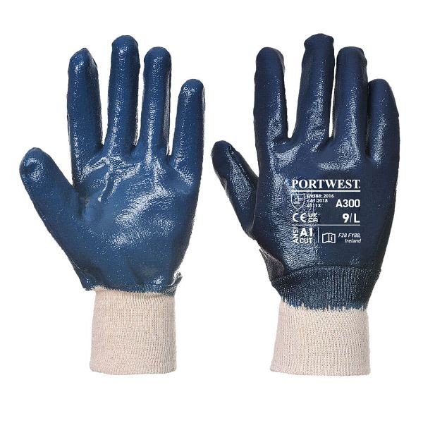 Portwest Nitrile Knitwrist Glove, Navy, L, Quantity: 12 Pairs, A300NARL