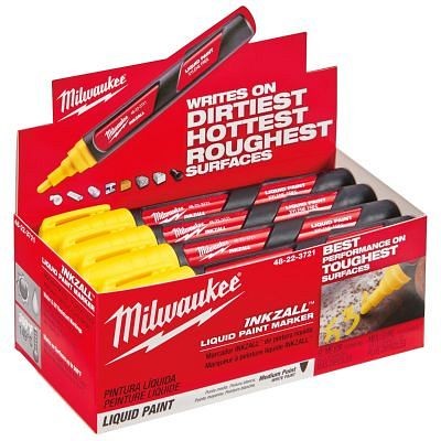 Milwaukee Inkzall Yellow Liquid Paint Marker, Pack of 12, 48-22-3721