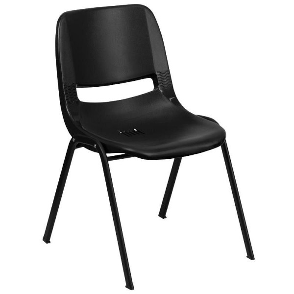 Flash Furniture HERCULES Series 880 lb. Capacity Black Ergonomic Shell Stack Chair with Black Frame, RUT-EO1-BK-GG