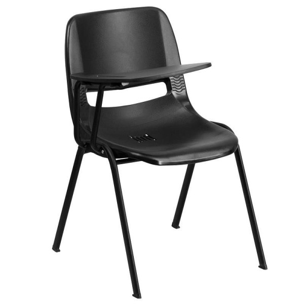 Flash Furniture HERCULES Black Ergonomic Shell Chair with Right Handed Flip-Up Tablet Arm, RUT-EO1-BK-RTAB-GG