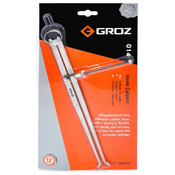 Groz 12" Spring Inside Caliper, Matte Finish, with Solid Nut, 1405