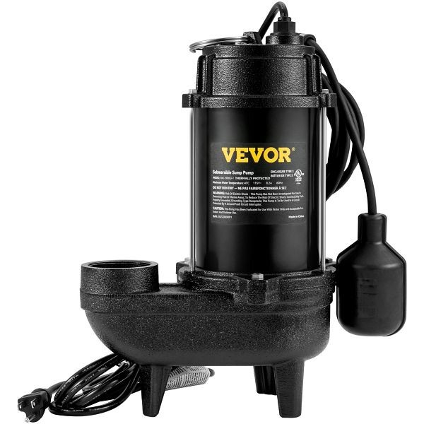 VEVOR Submersible Sewage Pump Water Pump 3/4 HP 5880GPH Cast Iron with Float, WSBZ075HP110VIOA1V1