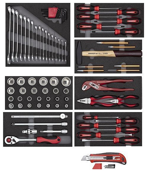 GEDORE red R21010000 Tool set in foam modules 81 pieces, 3301655