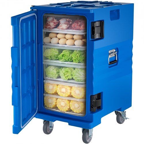 VEVOR Insulated Food Pan Carrier Front Load Catering Box with Wheels 109qt Blue, SPBW120-A120LL7PVV0