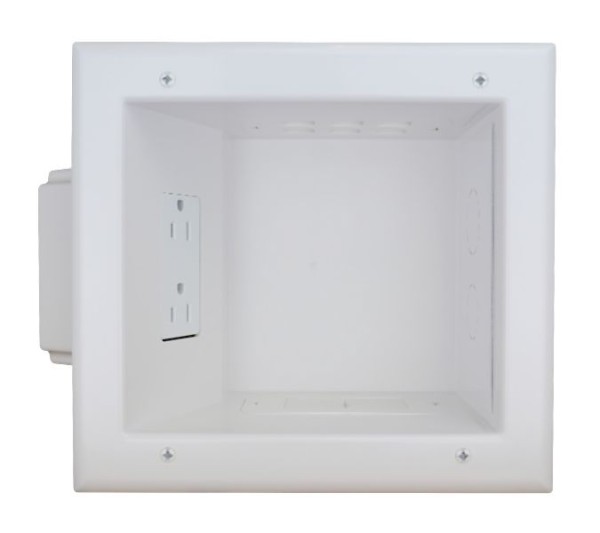 DataComm Electronics Recessed Media Box with Duplex Surge Suppressor, White, 45-0063-WH