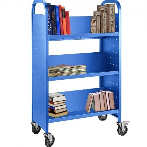 VEVOR Book Cart Library Cart 200lb with Single Sided V-Shaped Sloped Shelves in Blue, TSGTCSCVXDMLS0001V0