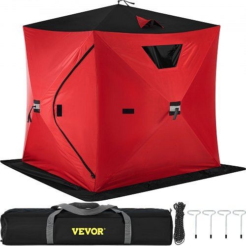 VEVOR 2-Person Ice Fishing Shelter Tent Portable Pop Up House Outdoor Fish Equipment, Red, BDZP148X148X168CMV0