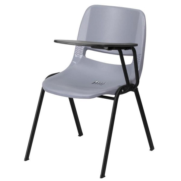 Flash Furniture HERCULES Gray Ergonomic Shell Chair with Left Handed Flip-Up Tablet Arm, RUT-EO1-GY-LTAB-GG