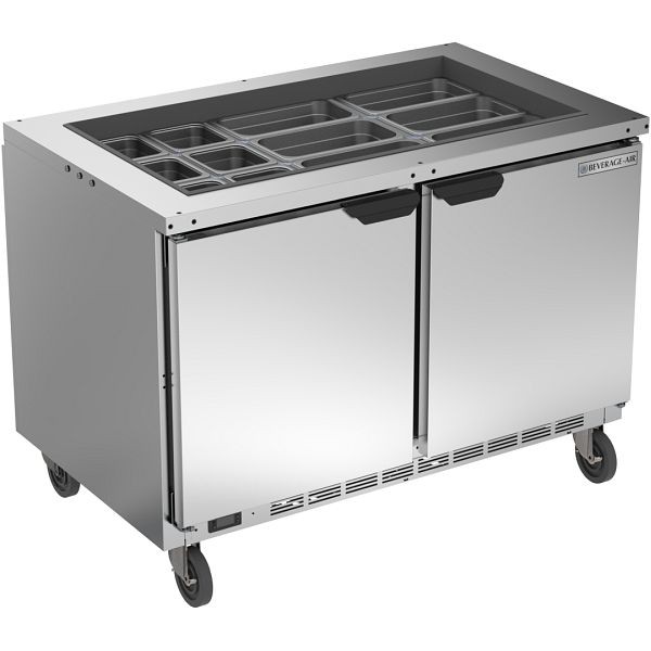 Beverage-Air Food Preparation Table, Salad Bar, Exterior Dimensions: WxDxH: 48 5/8" X 30 1/8" X 36 7/8" With Casters, SPE48HC-18-S