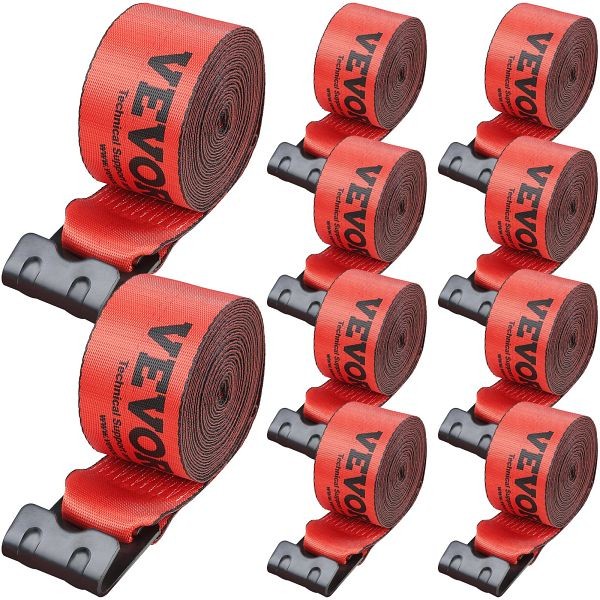 VEVOR Winch Straps, 4" x 30', 6000 lbs Load Capacity, 18000 lbs Breaking Strength, Red, Pack of 10, PGJPDHS4INCH3T7LFV0