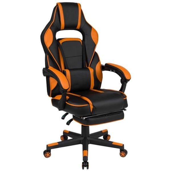 Flash Furniture X40 Gaming Chair Racing Ergonomic Computer Chair, Fully Reclining Back/Arms, Footrest, Massaging Lumbar - Black/Orange, CH-00288-OR-GG