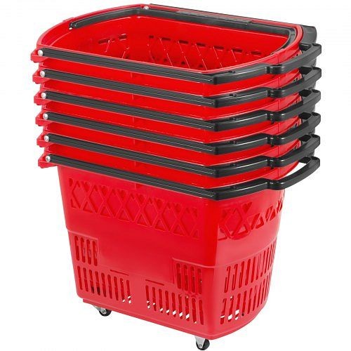 VEVOR Shopping Basket with Handle on Castors- Red Pack of 6, GWCHLZLGGWLHS6ZZ1V0