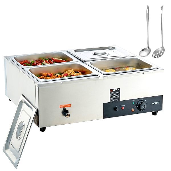 VEVOR 4-Pan Commercial Food Warmer, 4 x 12QT Electric Steam Table, BW4412QT1200W2SZRV1