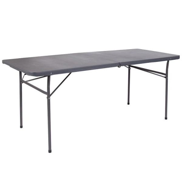 Flash Furniture Elijah 6-Foot Bi-Fold Dark Gray Plastic Folding Table with Carrying Handle, DAD-LF-183Z-DG-GG