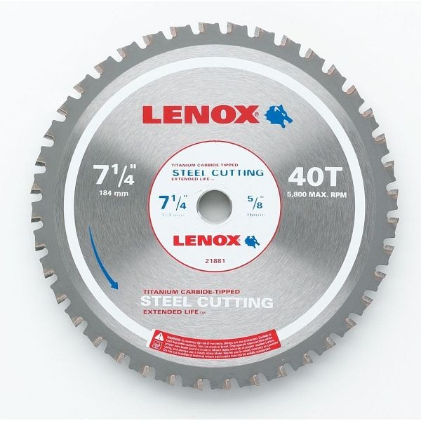 LENOX Circular Saw 7 1/4" x 40 Steel, 21881ST714040CT