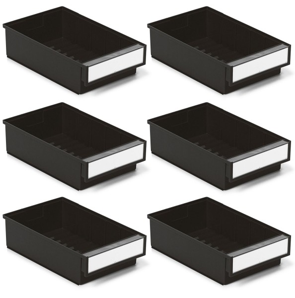 Treston Set of 6 ESD Shelf bins, black (11.81” x 7.32” x 3.23”), SBS6-3020-4ESD