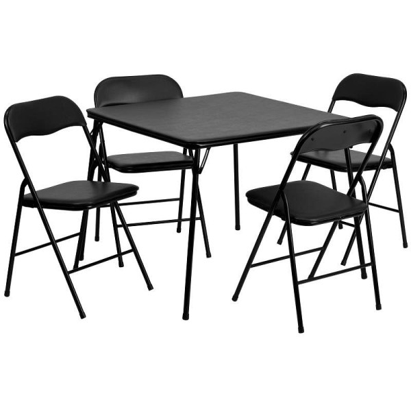 Flash Furniture Madison 5 Piece Black Folding Card Table and Chair Set, JB-1-GG